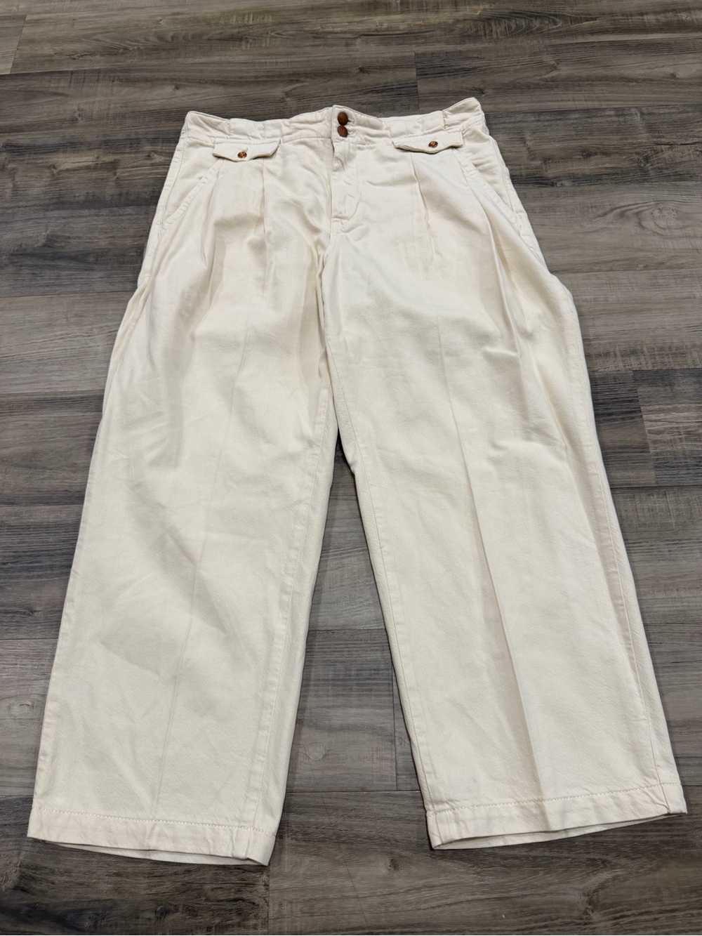 Pilcro Anthropologie High-Rise Wide Leg Cropped Pants | Ecru Cotton Blend